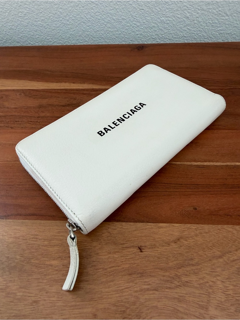Balenciaga White Leather Zip-Around Wallet with Logo